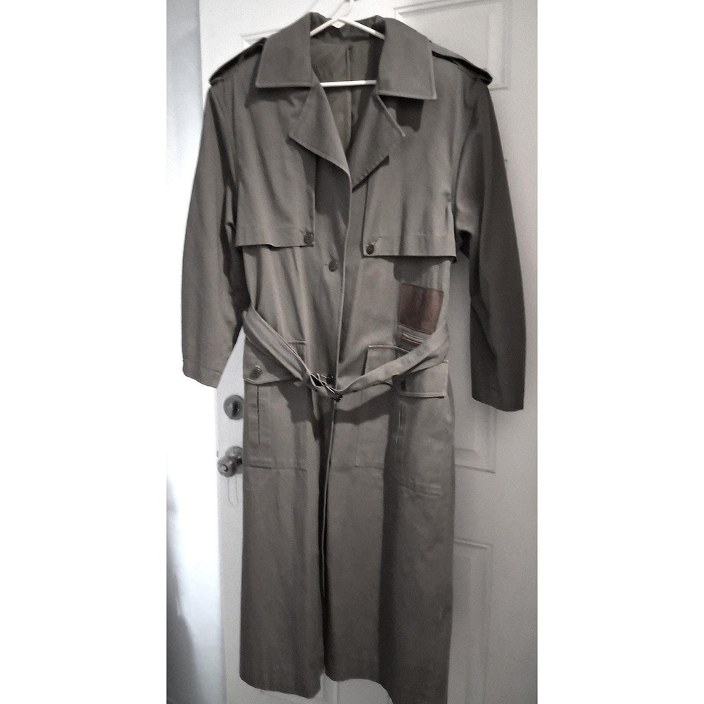 Together! Olive Green Trench Coat Belted Longline Utility Jacket Size 10